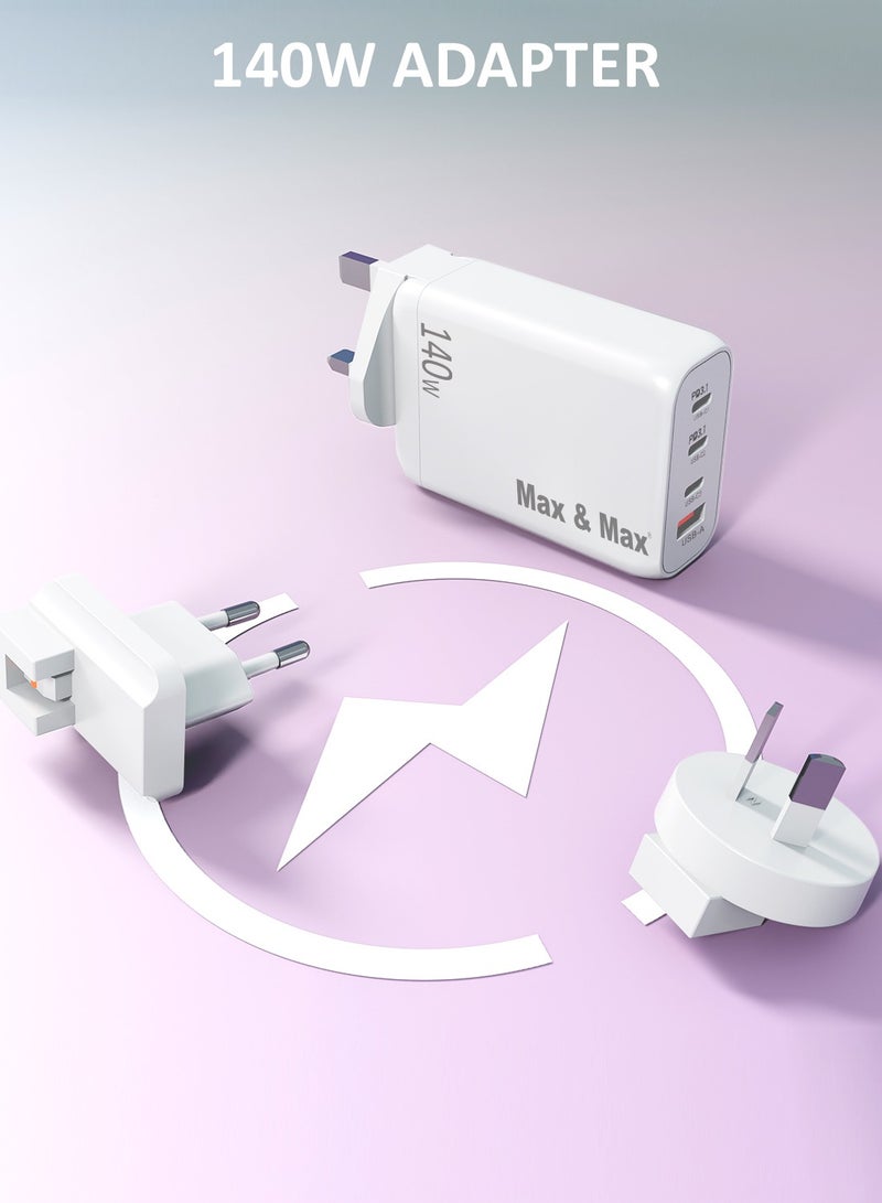 ماكس آند ماكس شاحن GaN سريع بقوة ١٤٠ واط - محول شحن سريع بمنفذي USB-C وUSB-A | محطة طاقة PD عالية السرعة لأجهزة الكمبيوتر المحمولة، وأجهزة iPhone، وأجهزة Samsung، والأجهزة اللوحية - Image 5