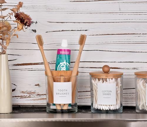 Onsogi Glass Toothbrush and Toothpaste Holder with Bamboo Divider for Bathroom Countertop, Toothbrush Organizer Stand for Bathroom Vanity Countertops - 1 Pack - Image 5