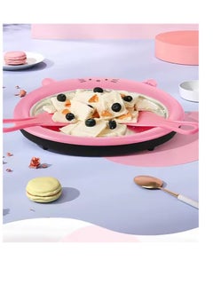 Generic With 2 scoops, instant ice cream machine, stainless steel roll ice cream machine, mini plug-in-free stir-fried ice tray, stir-fried yogurt machine, ice stir-fried machine, suitable for frozen yogurt, sorbet, Italian ice cream (pink) stir-fried ice machine, small DIY fully automatic children's ice cream machine,  - Image 1