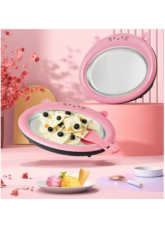 Generic - With 2 scoops, instant ice cream machine, stainless steel roll ice cream machine, mini plug-in-free stir-fried ice tray, stir-fried yogurt machine, ice stir-fried machine, suitable for frozen yogurt, sorbet, Italian ice cream (pink) stir-fried ice machine, small DIY fully automatic children's ice cream machine, - Image 1