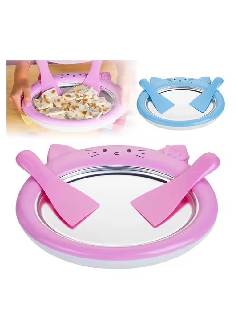 Generic - With 2 scoops, instant ice cream machine, stainless steel roll ice cream machine, mini plug-in-free stir-fried ice tray, stir-fried yogurt machine, ice stir-fried machine, suitable for frozen yogurt, sorbet, Italian ice cream (pink) stir-fried ice machine, small DIY fully automatic children's ice cream machine, - Image 1