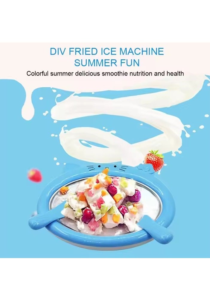Generic - With 2 scoops, instant ice cream machine, stainless steel roll ice cream machine, mini plug-in-free stir-fried ice tray, stir-fried yogurt machine, ice stir-fried machine, suitable for frozen yogurt, sorbet, Italian ice cream (pink) stir-fried ice machine, small DIY fully automatic children's ice cream machine, - Image 1