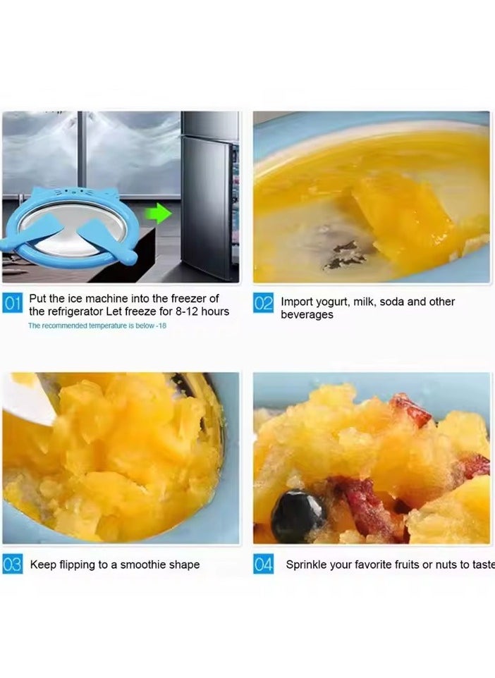 Generic - With 2 scoops, instant ice cream machine, stainless steel roll ice cream machine, mini plug-in-free stir-fried ice tray, stir-fried yogurt machine, ice stir-fried machine, suitable for frozen yogurt, sorbet, Italian ice cream (pink) stir-fried ice machine, small DIY fully automatic children's ice cream machine, - Image 1