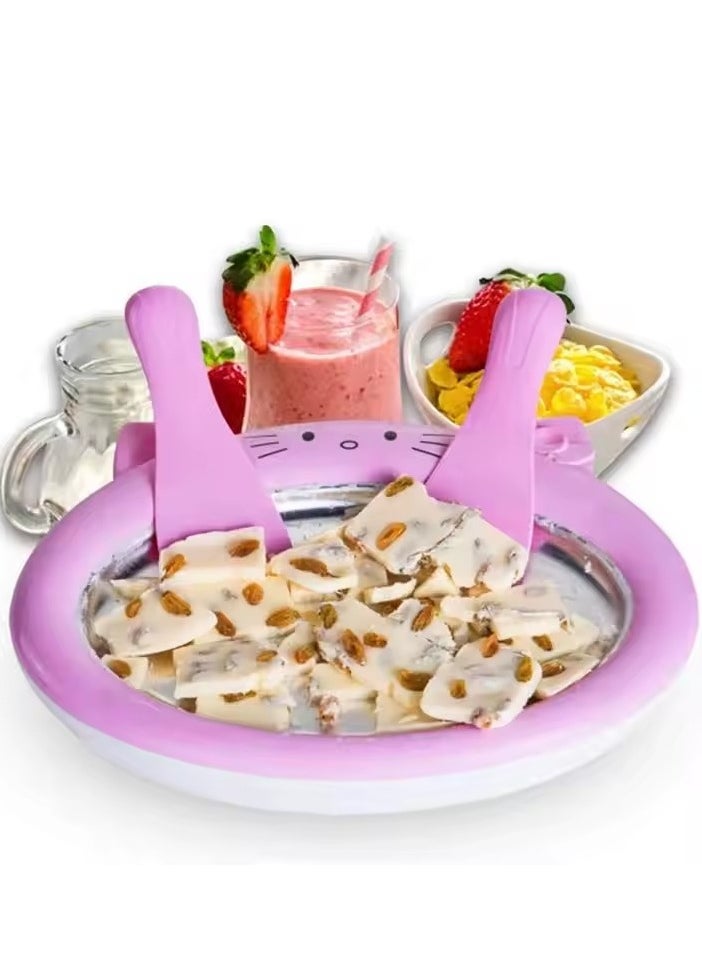 Generic - With 2 scoops, instant ice cream machine, stainless steel roll ice cream machine, mini plug-in-free stir-fried ice tray, stir-fried yogurt machine, ice stir-fried machine, suitable for frozen yogurt, sorbet, Italian ice cream (pink) stir-fried ice machine, small DIY fully automatic children's ice cream machine, - Image 1