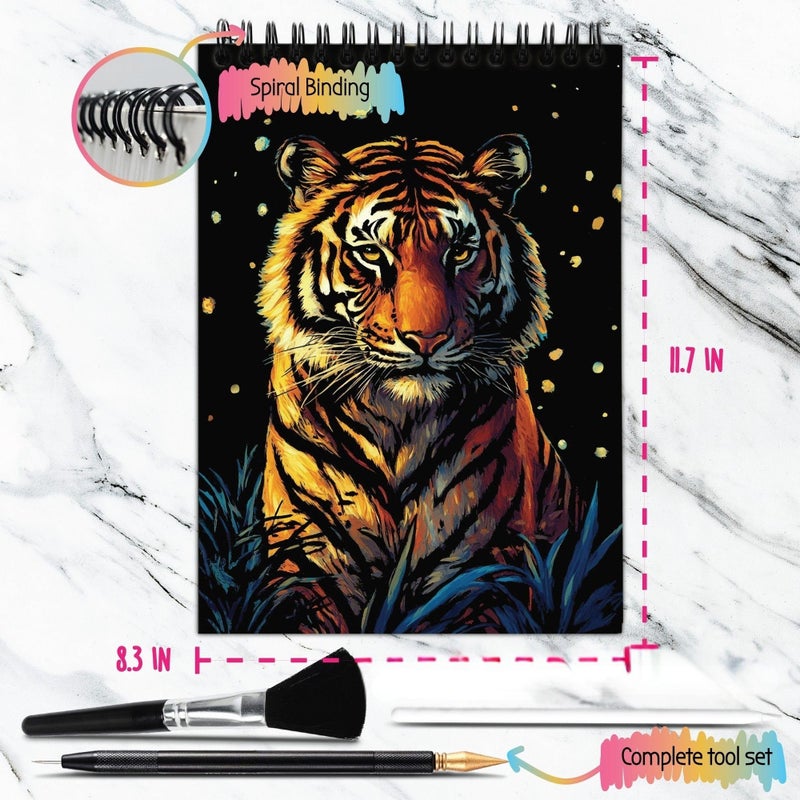 Tip perk Animals Scratch Art Book for Adults - Colorful Animal Series Scratch Art | Scratch Painting Foil Art for Adults | Scratch and Sketch Animal Series Books | Foil Engraving Scratch Art (Animal Series) - Image 5