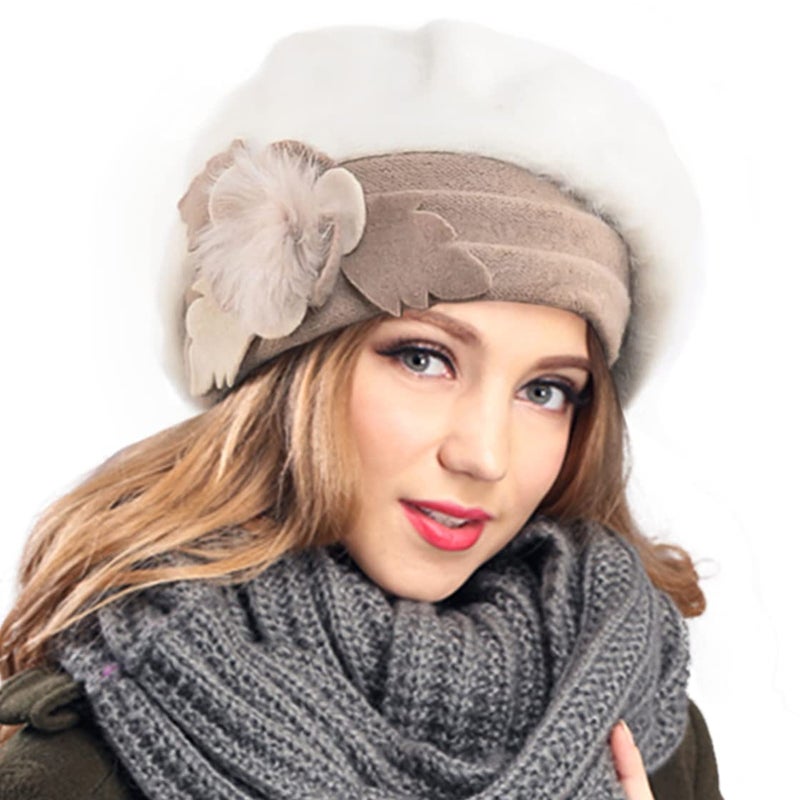 VECRY Women's 100% Wool Bucket Hat Felt Cloche Beret Dress Winter Beanie Hats (Angora-Cream) - Image 3