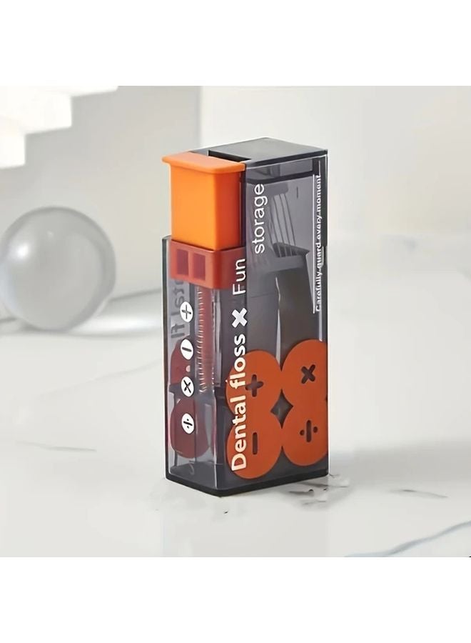 مُوزع خيط الأسنان البرتقالي الآلي مع 10 أعواد أسنان، بتصميم قابل للنقل يظهر تلقائياً - Image 1