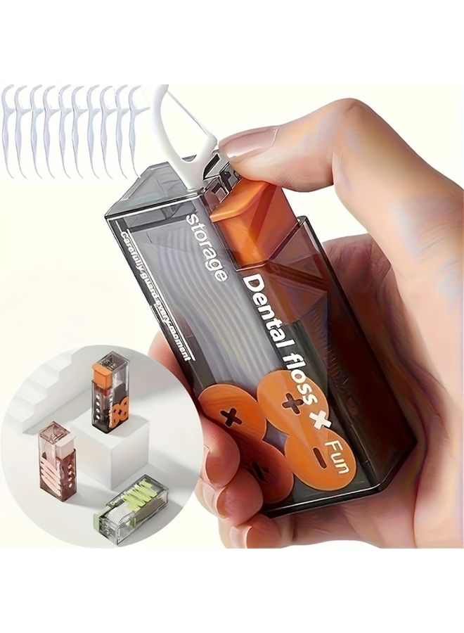 مُوزع خيط الأسنان البرتقالي الآلي مع 10 أعواد أسنان، بتصميم قابل للنقل يظهر تلقائياً - Image 2