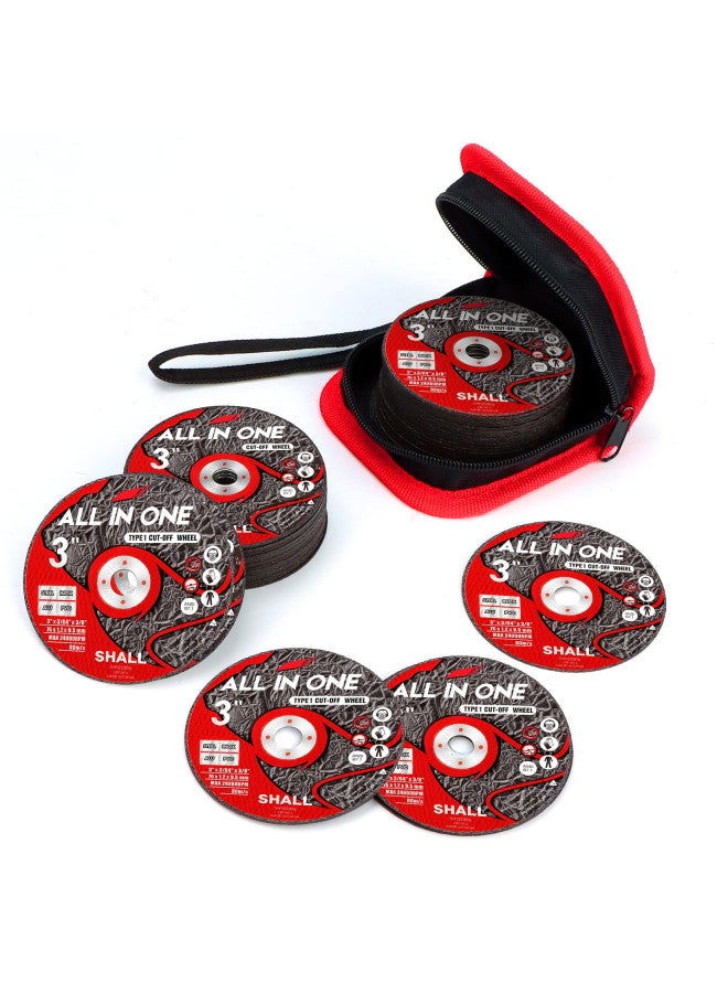 SHALL SHALL 25-Pack Cut Off Wheels 3 x 3/8 x 3/64 - Ultra Thin Cutting Wheel with Pouch for Angle Grinder & Cut-off tools - Fast Cutting Disc for INOX, Steel, Iron, Non-ferrous Metal & PVC  - Image 1