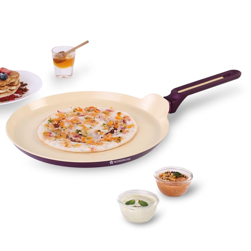 Wonderchef Bellagio Dosa Tawa | 28 cm | Non-Stick Ceramic Coating | Non-Toxic | Pure Aluminium | PFAS and PFOA Free | 3mm Thickness | Two-Tone Soft-Touch Handle | Firm Grip | 2 Years Warranty - Image 2