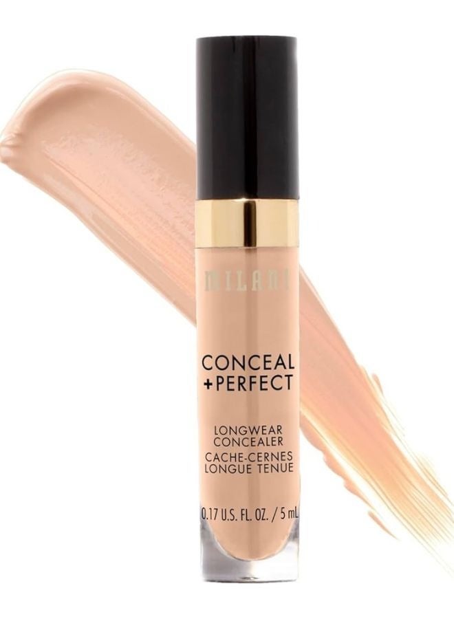 Milani Conceal + Perfect Longwear Concealer in 130 Light Beige– Full Coverage, Lightweight Formula, 16-Hour Wear, Hydrating and Crease-Proof for Flawless Skin, 0.17 fl oz