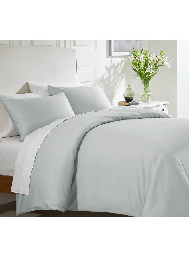 California Design Den Cotton Duvet Cover  Light Grey  King  400 Thread Count - Image 1