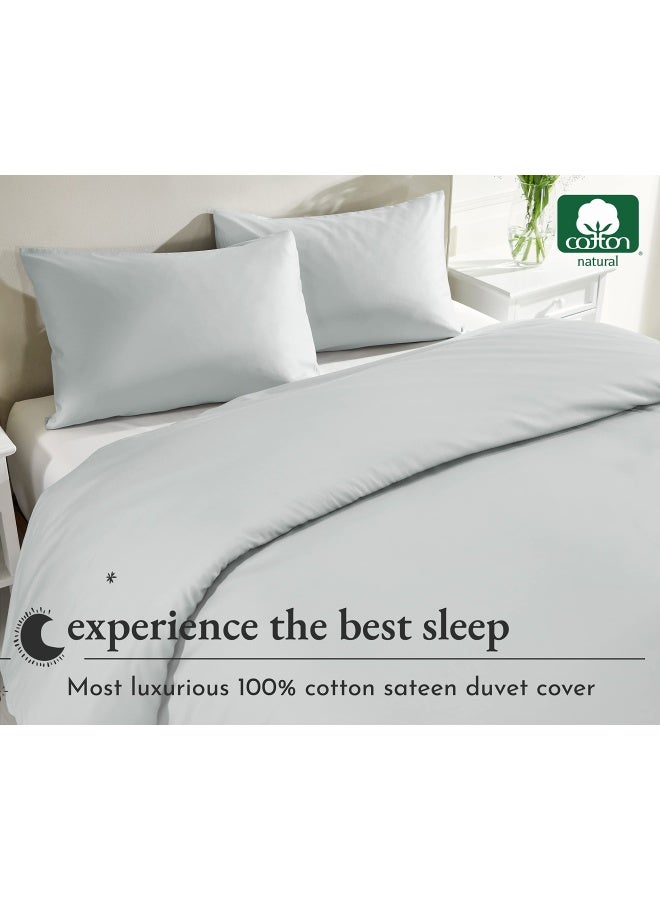 California Design Den Cotton Duvet Cover  Light Grey  King  400 Thread Count - Image 3