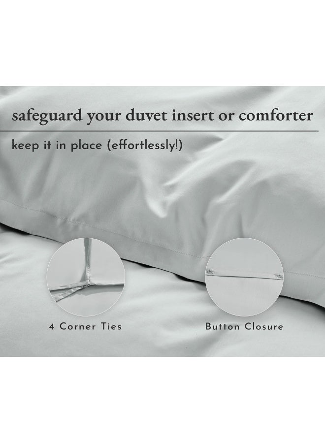 California Design Den Cotton Duvet Cover  Light Grey  King  400 Thread Count - Image 4