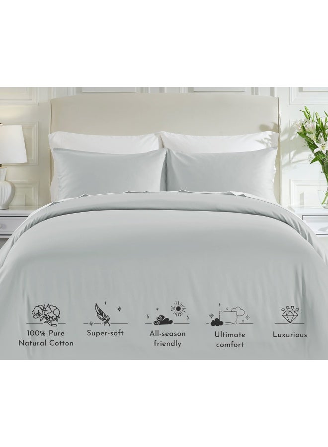 California Design Den Cotton Duvet Cover  Light Grey  King  400 Thread Count - Image 5