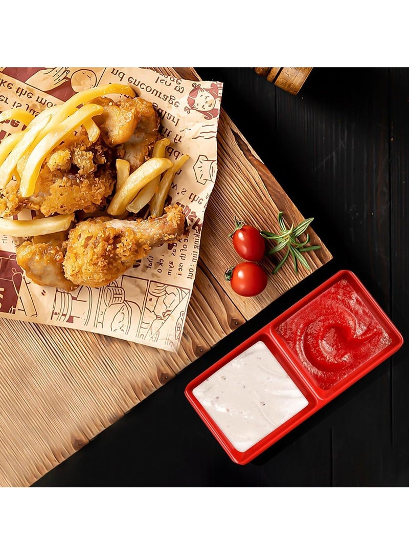 كابتن تيك Dual Soy Sauce Dish, 10 Oz Dual Dipping Dish Bowls, Melamine Two Compartments Plate Sauce Dishes for Restaurant Kitchen Appetizers Nuts Sauce Ketchup Wasabi 14Pcs - Image 4