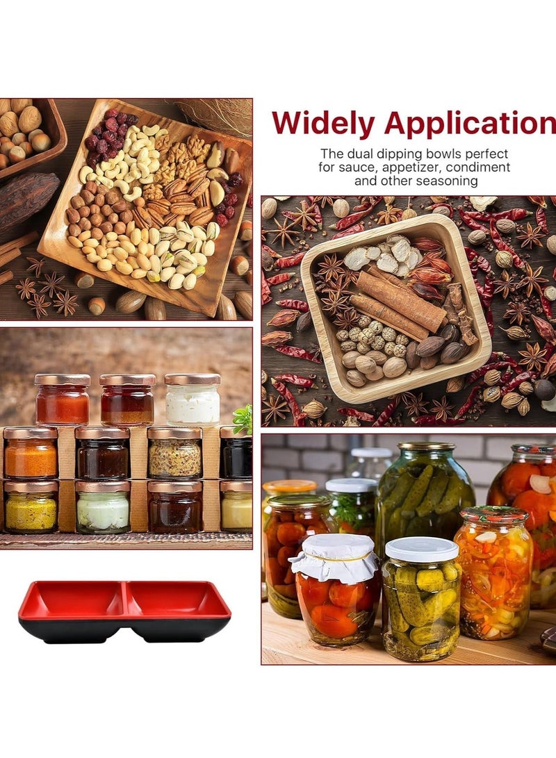 كابتن تيك Dual Soy Sauce Dish, 10 Oz Dual Dipping Dish Bowls, Melamine Two Compartments Plate Sauce Dishes for Restaurant Kitchen Appetizers Nuts Sauce Ketchup Wasabi 14Pcs - Image 5