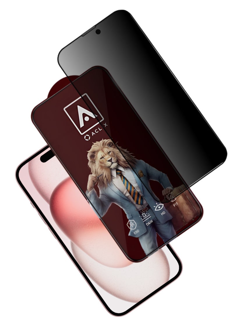 ACLIX Antistatic ESD Dustof Premium Quality High Definition Anti-Spy Privacy Tempered Glass Screen tector Designed For  iPhone 15 Plus - Image 1