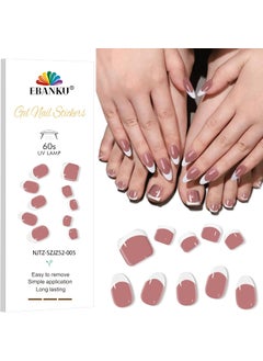EBANKU EBANKU 52Pcs Semi Cured Gel Toenail Strips, Gel Nail Strips for Toes UV Gel Nail Stickers, French Sheer Jelly Nude Pink Long-Lasting Manicure Stickers with Nail File&Stick, Works with UV Lamps 