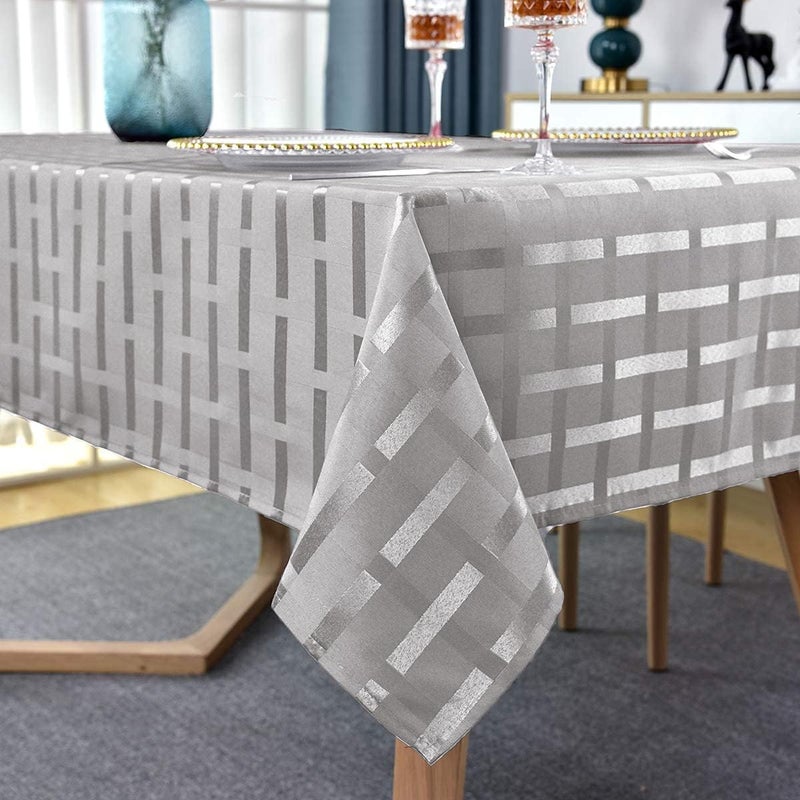 SASTYBALE Jacquard Checked Table Cloth Spillproof WrinkleResistant Gingham Tablecloth Checkered Fabric Table Cover for DiningPartiesOutdoorRectangle152 X 213cm 68 SeatsGrey