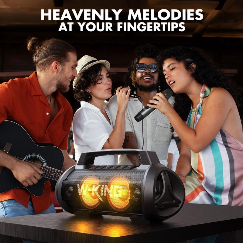 W-KING Portable Bluetooth Speaker with Wireless Microphone, 120W Peak 70W RMS Waterproof Outdoor Bluetooth Speakers, 110dB Loud Bass Up, 42H/BT5.4/DSP/RGB, Stereo Pairing for Camping/Beach Essentials - Image 2