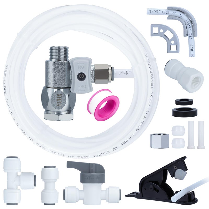 YUHX Refrigerator Water Line Kit Connection And 1/4 Compression Ice Maker Installation Kit 1/4"" Od Tubing With Quick Connect For Fridge Icemaker Ro Systems Water Filters Faucet +Feed Water Adapter 25Ft - Image 1