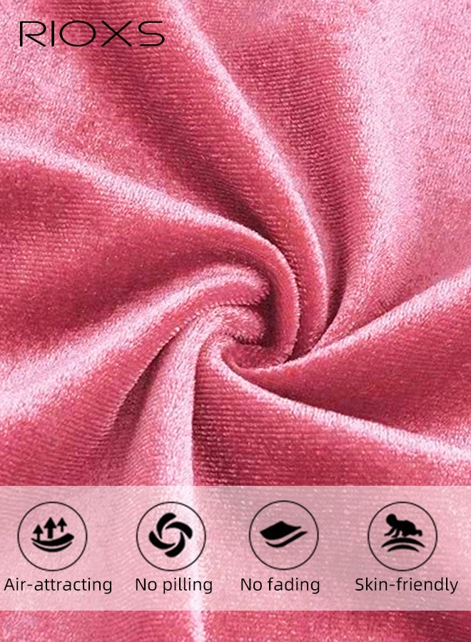 RIOXS 3 Pieces Women's Velvet Pajama Set, Warm Comfortable Velvet Lace Trimed Cami Top, Elastic Waist Long Pants and  Robe, Lightweight Breathable Velour Loungewear Nightwear Set for Ladies, Fall Winter Cozy Sleepwear Set with Robe, Pink - Image 5