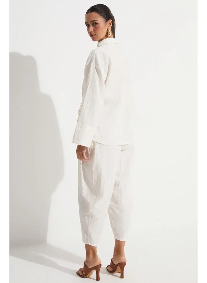 جون June Viscose Blend Blouse Trousers Set White