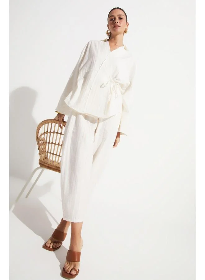 جون June Viscose Blend Blouse Trousers Set White