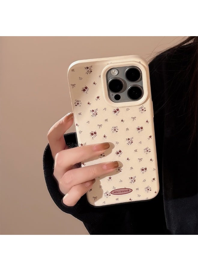 NIBEMINENT Retro Small Floral Pattern Protective TPU Case Cover For iPhone 16, Cheese White/Gray And Red Floral Patterns