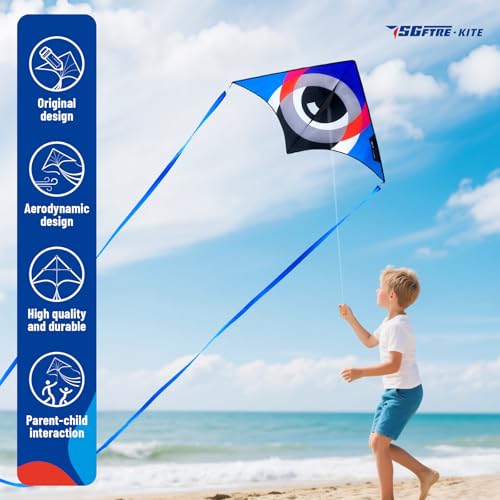 SGftre Delta Kite Set for Kids and Adults,Extremely Easy to Launch for Beginners, Perfect for Beaches and Parks,ites for Beach Trip Park Family Outdoor Games and Activities (Eye of The Sky Blue,red,green, 3) - Image 5