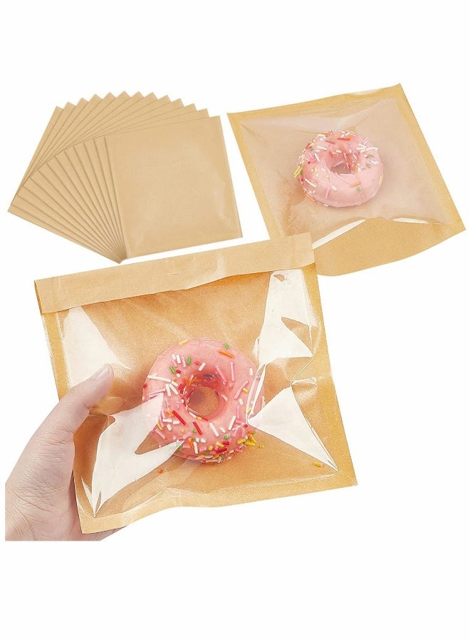 Heat-Sealable Bakery Bags, for Cookies and Pastries, 7.1x7.5 Inches Grease Resistant Brown Kraft Paper Food Bags - Donut Bags - Egg Sandwich Bags 100ct - Image 1