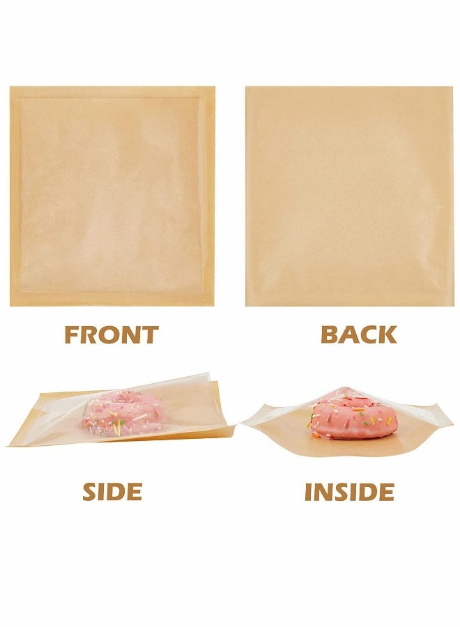 Heat-Sealable Bakery Bags, for Cookies and Pastries, 7.1x7.5 Inches Grease Resistant Brown Kraft Paper Food Bags - Donut Bags - Egg Sandwich Bags 100ct - Image 4