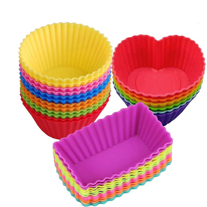 Silicone Baking Cups Muffin Cupcakes Liners Molds Sets in Storage Container Silicone Lunch Box Dividers Bento Box Accessories 36 Pack