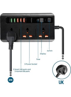 Generic Power Strip / Power Socket / Power Extension with 3 AC Outlets and 5 USB Ports Black  - Image 2