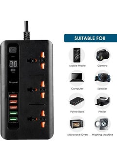 Generic Power Strip / Power Socket / Power Extension with 3 AC Outlets and 5 USB Ports Black  - Image 4