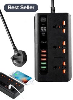 Generic Power Strip / Power Socket / Power Extension with 3 AC Outlets and 5 USB Ports Black  - Image 1