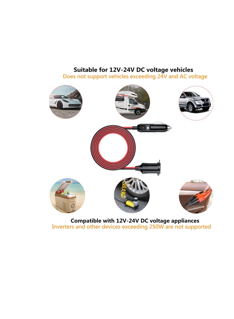 سلك تمديد ولاعة السجائر بطول 13 قدم، قابس ولاعة السجائر 12 فولت 24 فولت إلى مقبس 16AWG سلك تمديد ثقيل مع فيوز 15 أمبير ومؤشر LED موصل مقبس ولاعة السجائر في السيارة - Image 5