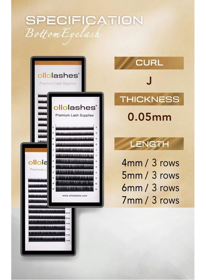 OLLOLASHES Bottom Lash Extension J Curl 0.05mm Mix4-7mm 4mm 5mm 6mm 7mm Black Color Bottom Lash Extensions, Professional Supplies for Lash Techs (Bottom-J-0.05, 4-7mm) - Image 2