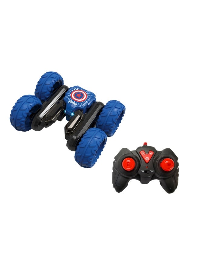 Captain America سيارة كابتن أمريكا RC Stunt Car 4WD، وهي مركبة ذات وجهين تقوم بحركات بهلوانية ودورات بزاوية 360 درجة، وتتميز بإطارات كبيرة ومتينة وأضواء LED ساطعة. - Image 1