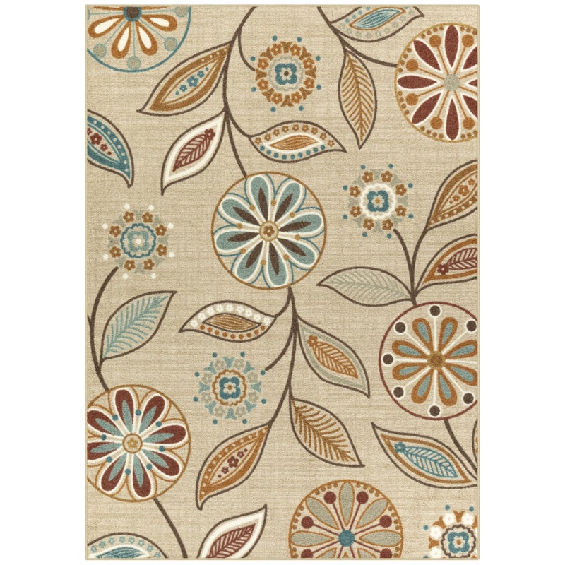 Maples Rugs Reggie Floral Area Rug  Made in USA  Low Pile Non Slip PetFriendly Mat for Living Room Bedroom and Office 7 x 10 Beige