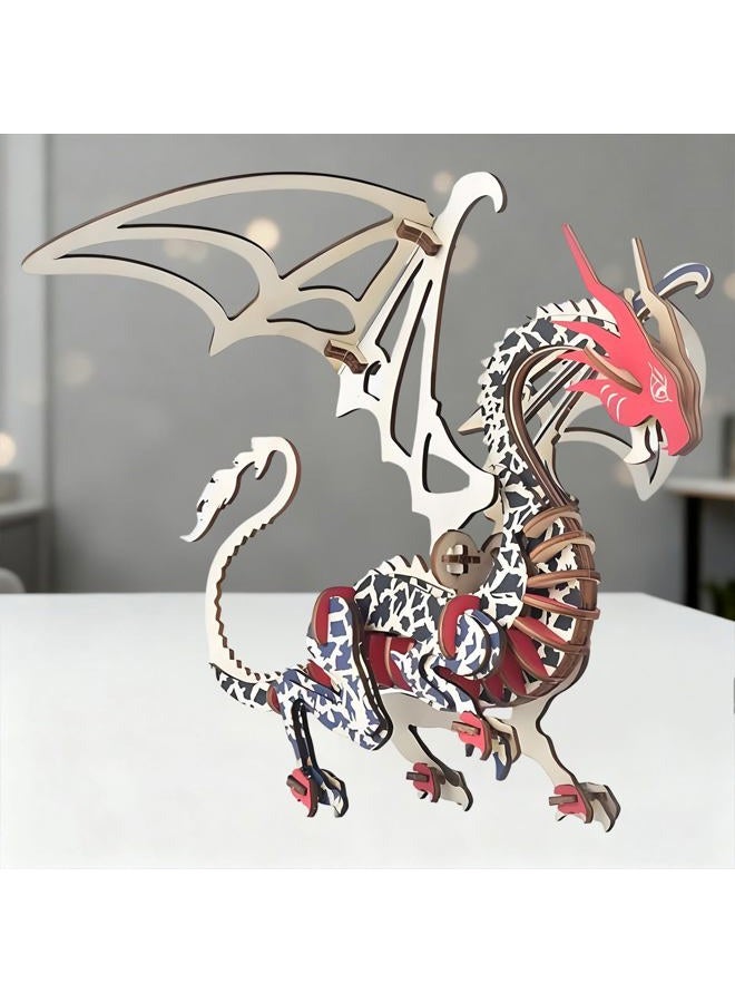 Bitopbi 3D Wooden Puzzles Laser Engraving DIY Safe Assembly Constructor Kit Toy for Kids Teens and Adults World Animal Mechanical 3-D Models for Self-Assembly (G1 Flying Dragon) - Image 2