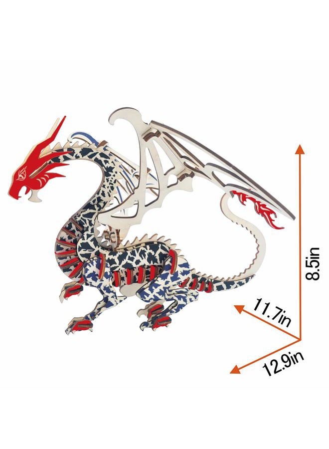 Bitopbi 3D Wooden Puzzles Laser Engraving DIY Safe Assembly Constructor Kit Toy for Kids Teens and Adults World Animal Mechanical 3-D Models for Self-Assembly (G1 Flying Dragon) - Image 5