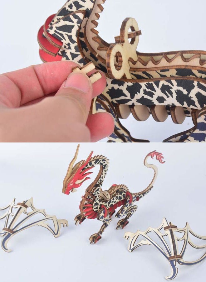 Bitopbi 3D Wooden Puzzles Laser Engraving DIY Safe Assembly Constructor Kit Toy for Kids Teens and Adults World Animal Mechanical 3-D Models for Self-Assembly (G1 Flying Dragon) - Image 3