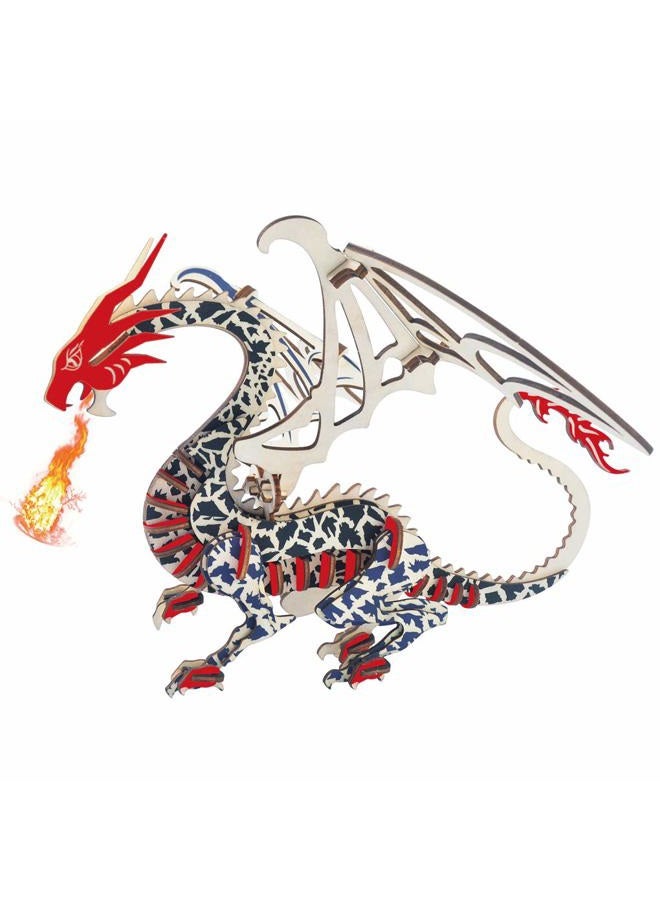 Bitopbi 3D Wooden Puzzles Laser Engraving DIY Safe Assembly Constructor Kit Toy for Kids Teens and Adults World Animal Mechanical 3-D Models for Self-Assembly (G1 Flying Dragon) - Image 1