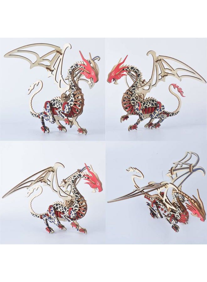 Bitopbi 3D Wooden Puzzles Laser Engraving DIY Safe Assembly Constructor Kit Toy for Kids Teens and Adults World Animal Mechanical 3-D Models for Self-Assembly (G1 Flying Dragon) - Image 4