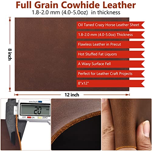 TeeLiy Genuine Leather Tooling Sheets 1.8-2.0MM Thick Genuine Top Full Grain Oil Tan Crazy Horse Cowhide Leather Sheets for Crafts Tooling Sewing Wallet Earring Hobby (Dark Brown, 8"x12") - Image 2