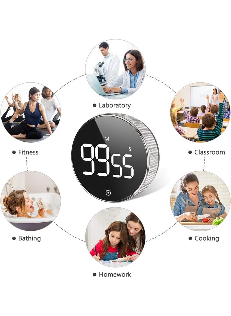 Cloyster - Cloyster Kitchen Timer Large LED Magnetic Digital Countdown Countup Timer Visual Timer Simple for Children Seniors Teachers and for The Classroom Homework Cooking Fitness Baking Learning Silver - Image 1