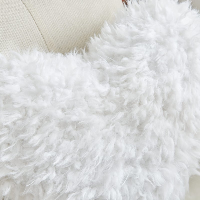 MOOWOO Fluffy Heart Throw Pillow with Pillow Cover and Insert, Shaggy Faux Fur,Valentines Day Decor,Christmas Decorations, Love Pillow (White, Heart Shape-15.7X15.7Inches) - Image 4