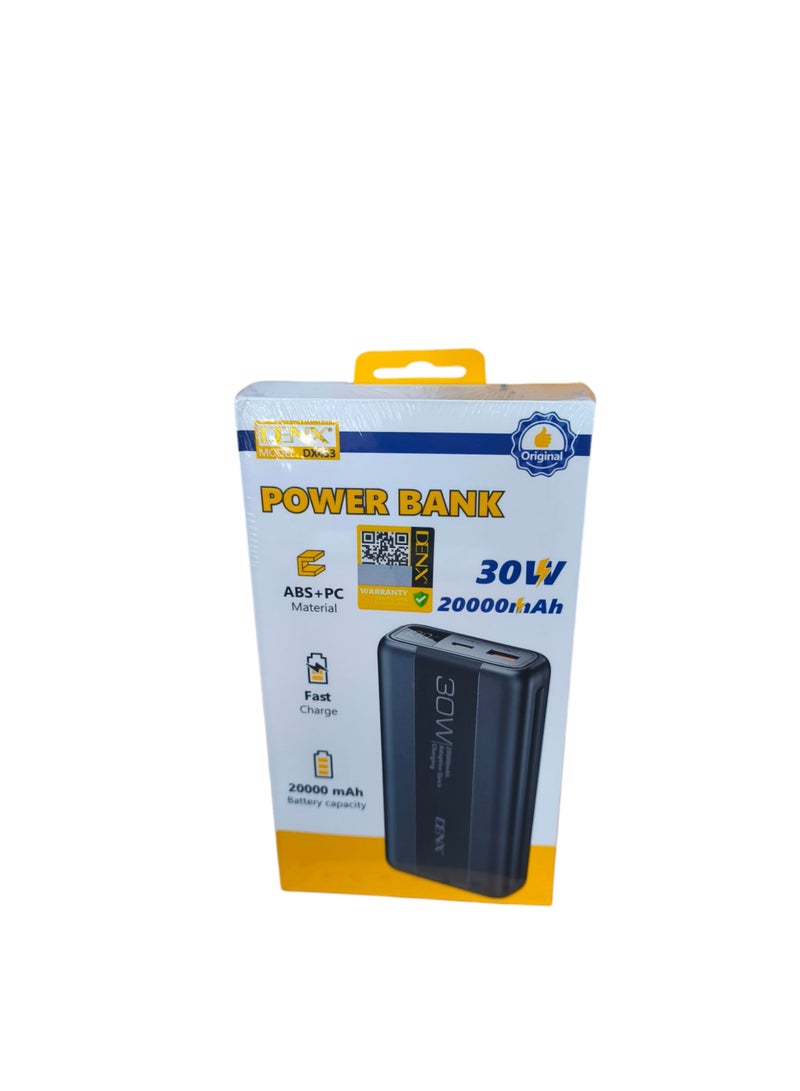 Denx Power Bank 30W and 20000mAh USB and Type Ports Lithium Battery Fast Charging  - Image 1
